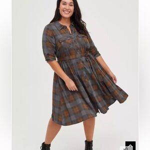 0010 tartan Outlander Torrid brown green plaid collared dress 1 1x soft